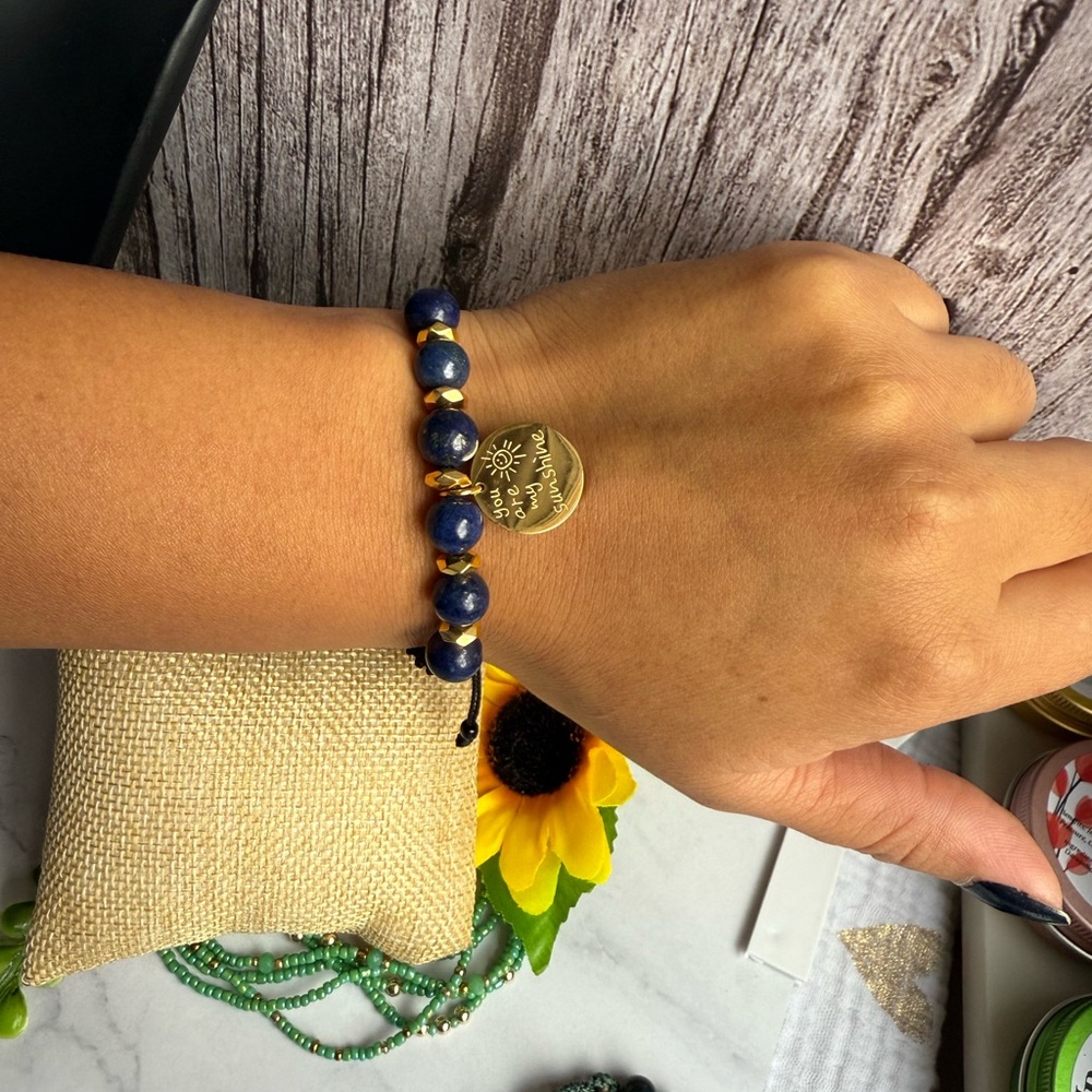 Lapis Lazuli Gemstone Macrame Bracelet With Gold Pendant